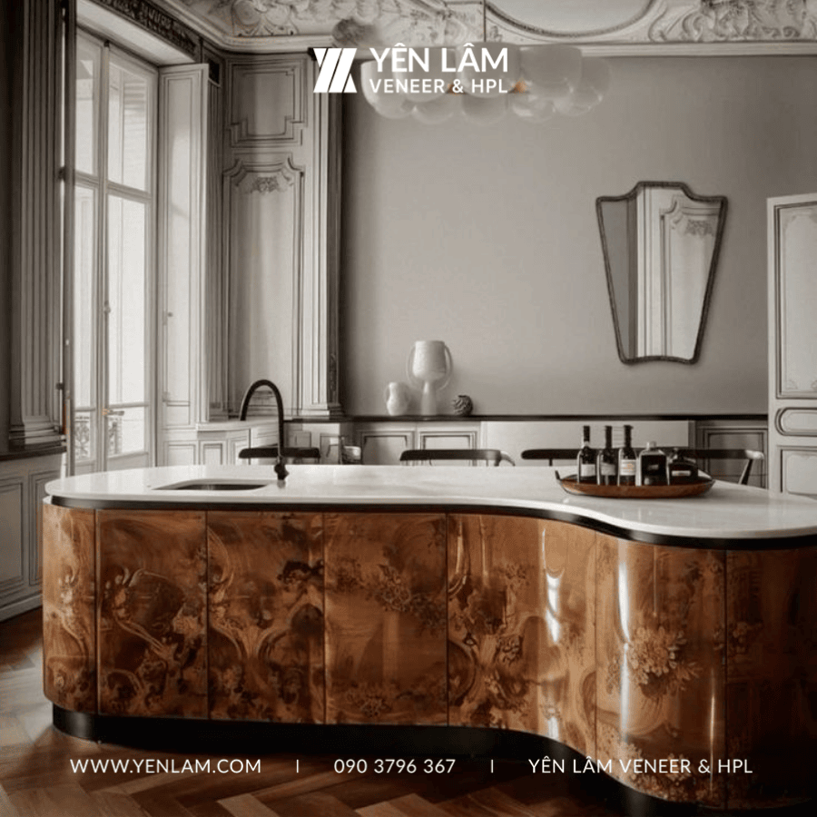 đảo bếp veneer nu
