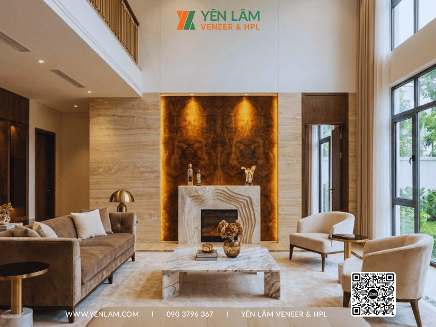 phòng khách - veneer nu óc chó 