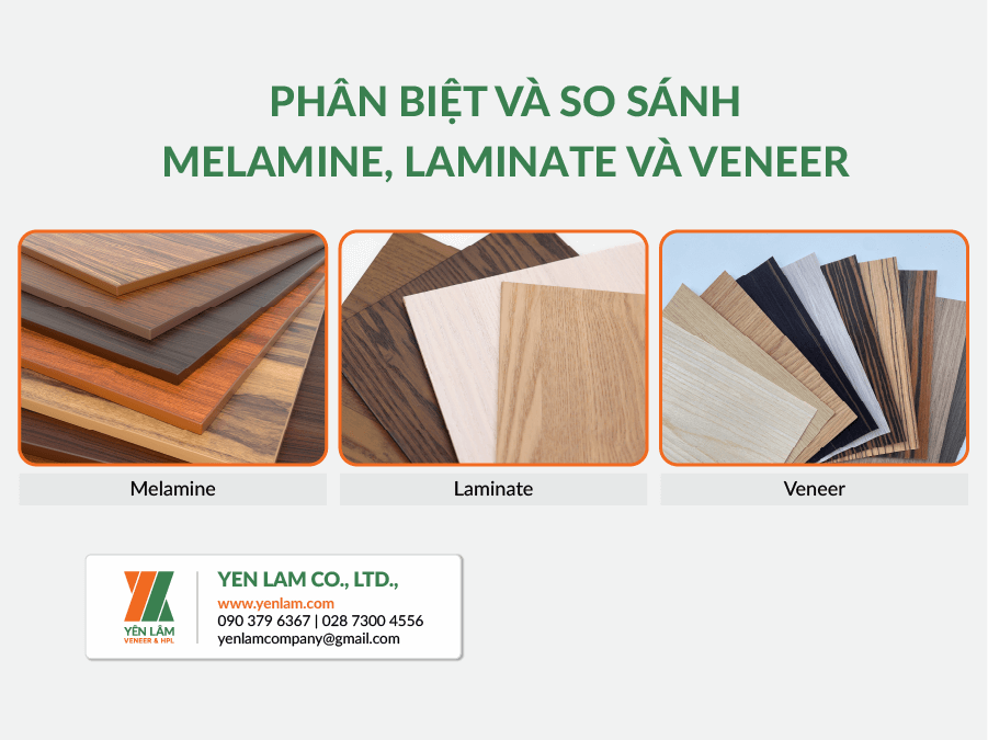 so sánh melamine, laminate và veneer